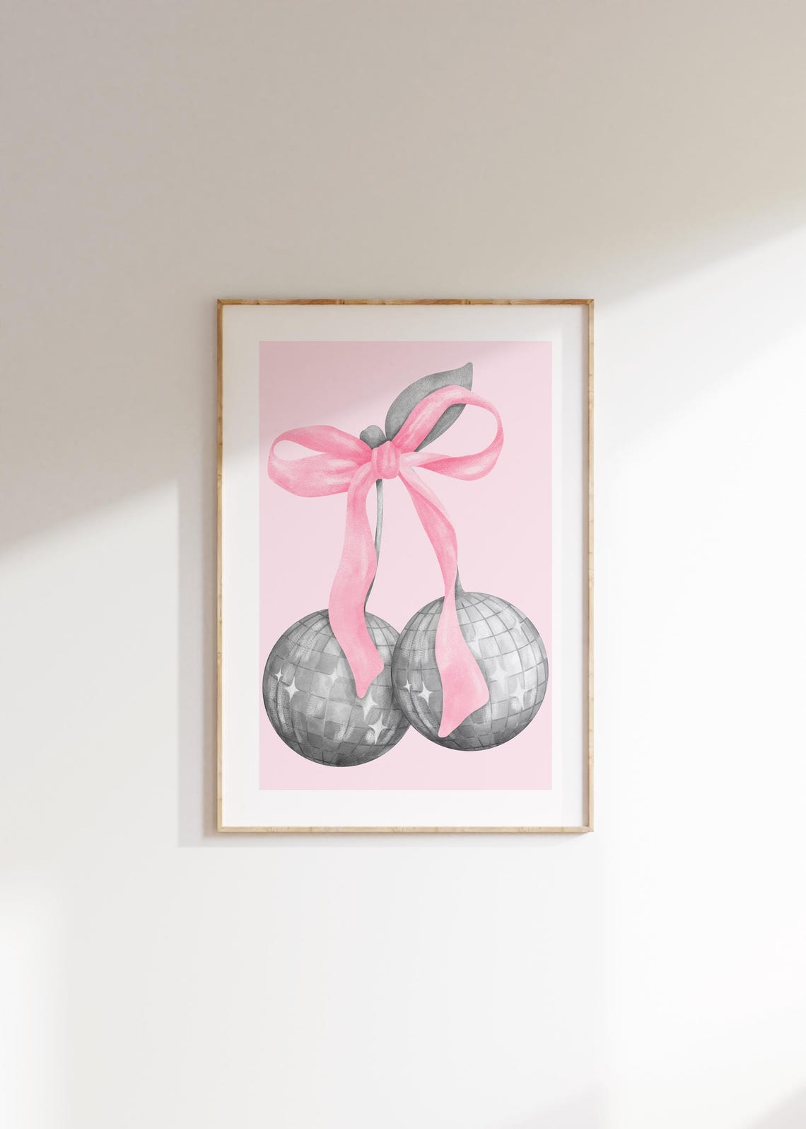 Cherry Disco Ball Pink Bow Silver Glitter Kitchen Party Poster - Image 3