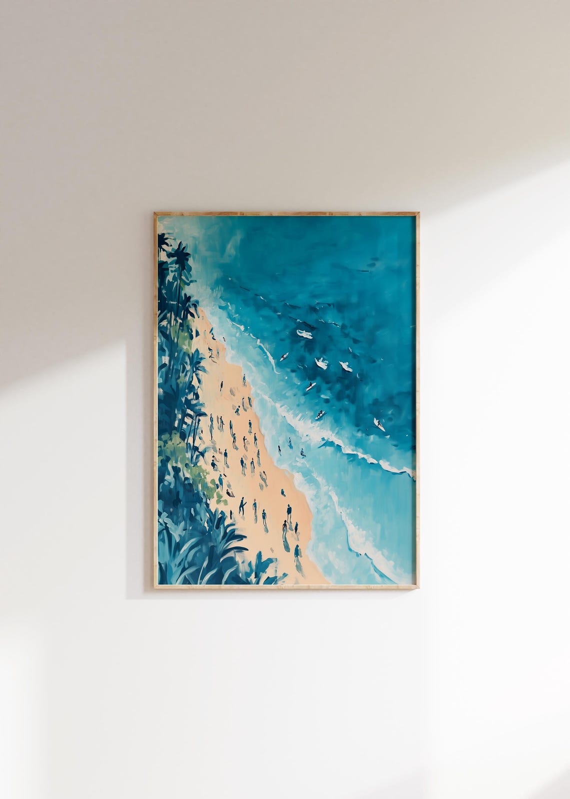 Aerial Beach Crowd Painting Palm Trees Turquoise Summer Poster - Image 4