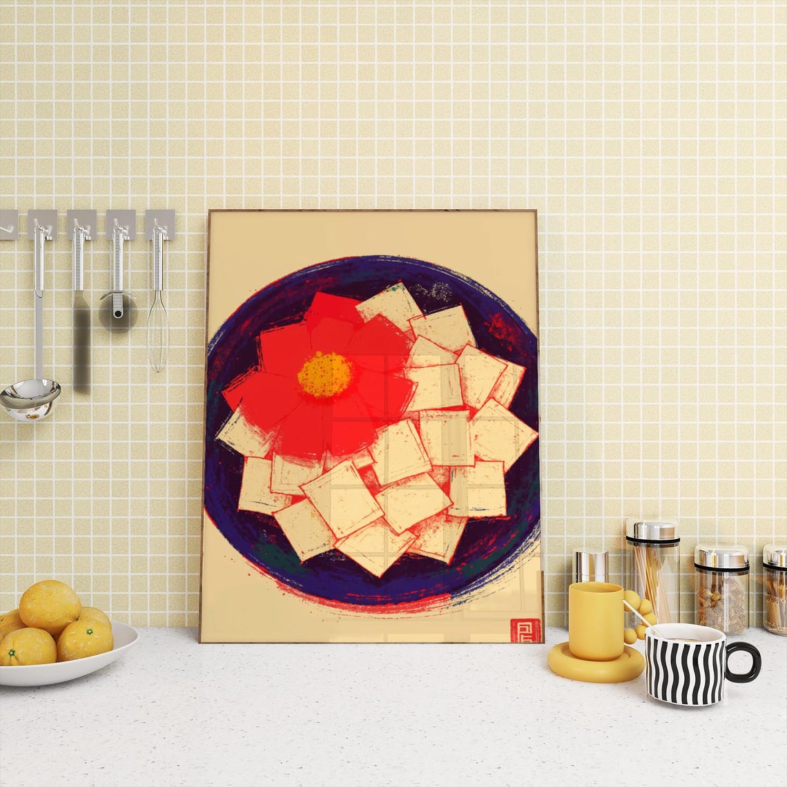 Tofu Print, Japanese Food Retro Art