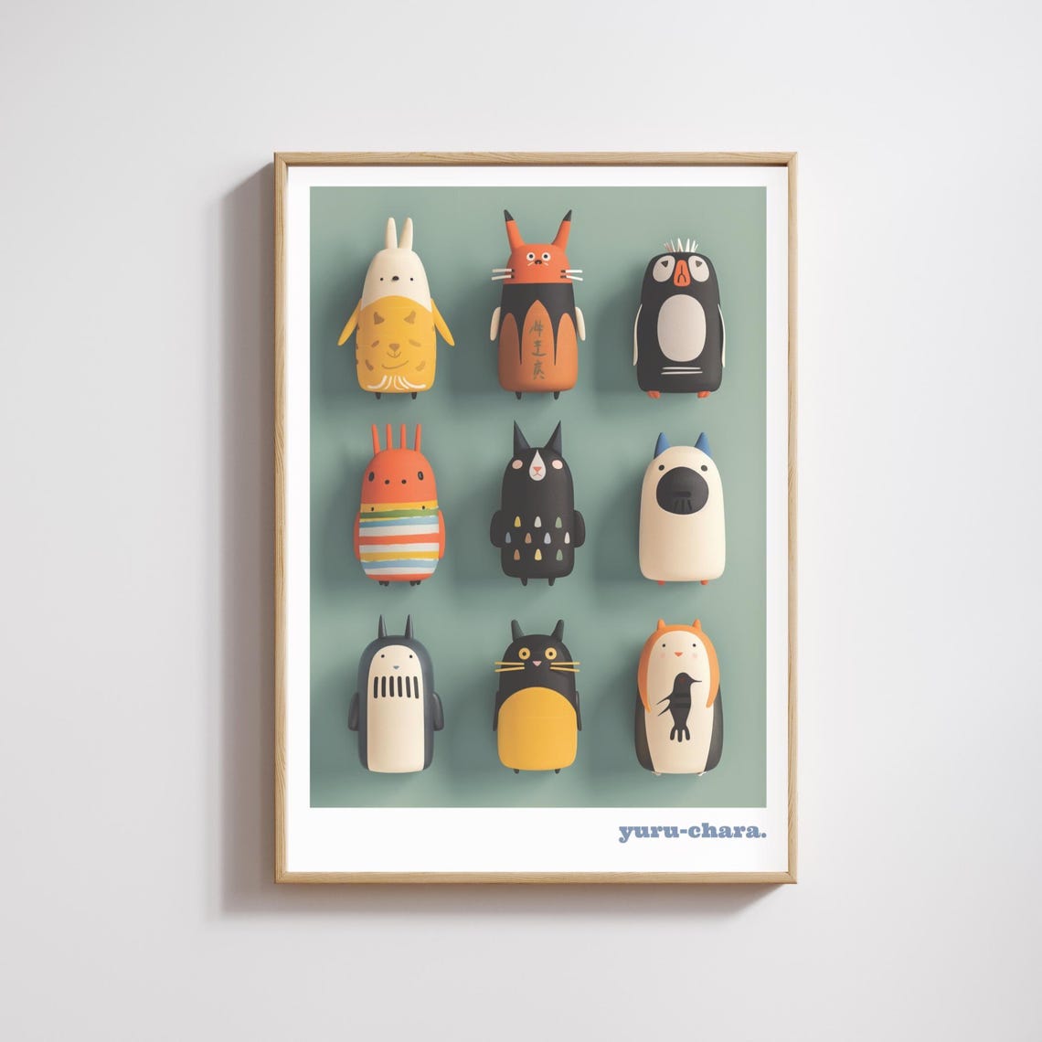 Yuru Chara Kawaii Japanese Mascots Grid Cute Animal Art Print