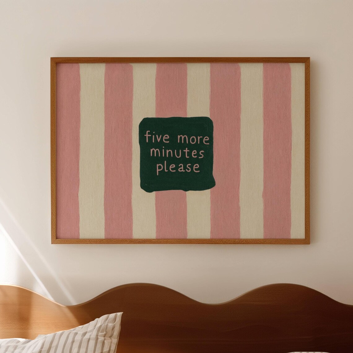 Five More Minutes Funny Bed Poster, Mid-Century