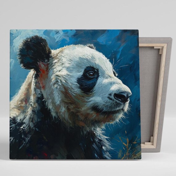 Giant Panda Portrait Blue Painterly Modern Wildlife Animal Art Poster