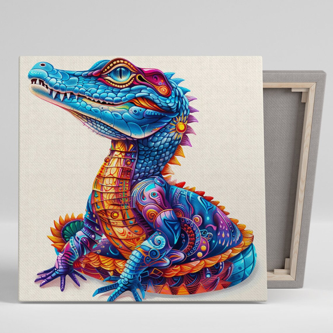 Psychedelic Colorful Crocodile Blue Purple Vibrant Animal Art Poster