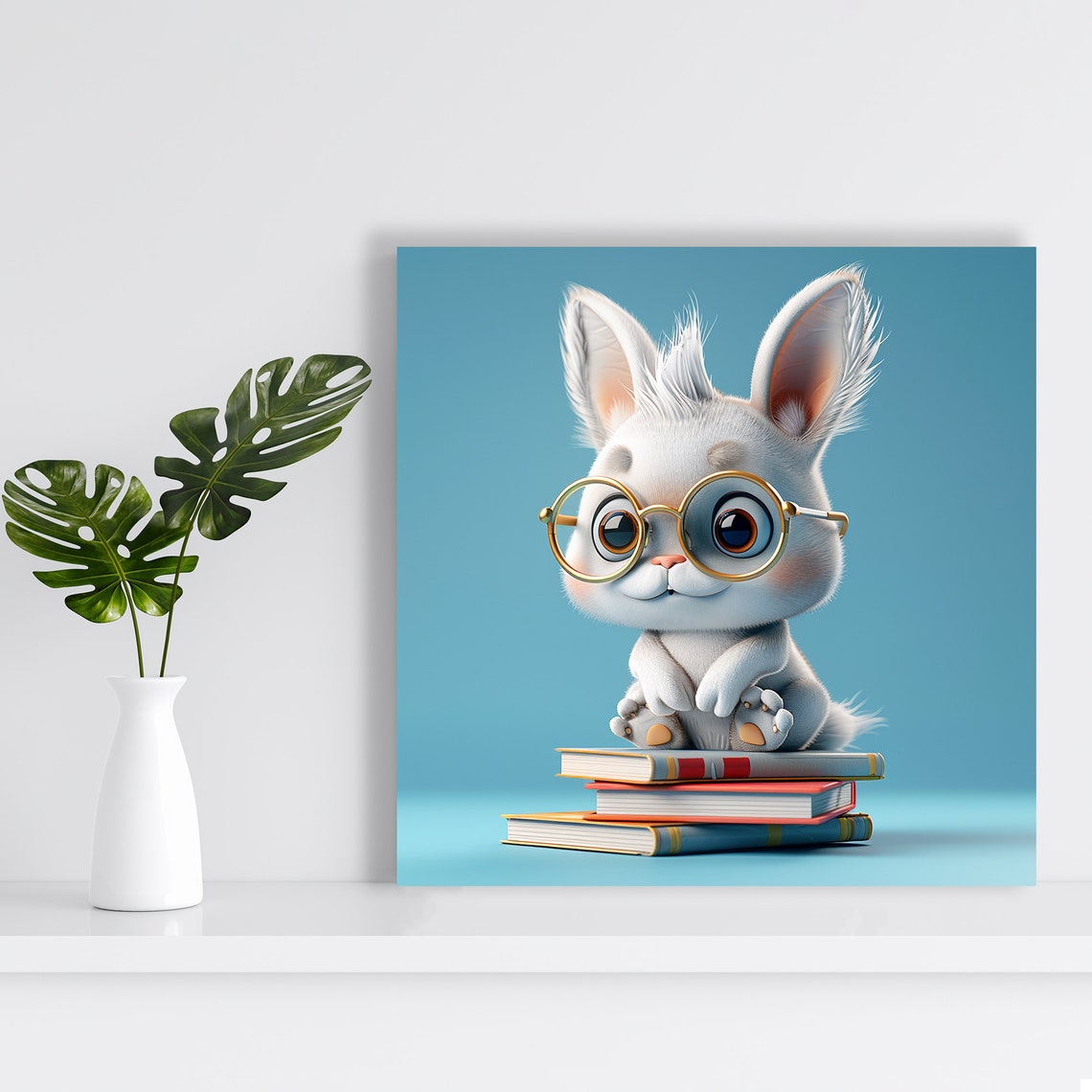 Cute Baby Bunny Glasses Sitting On Books Scholarly Animal Poster - Image 2