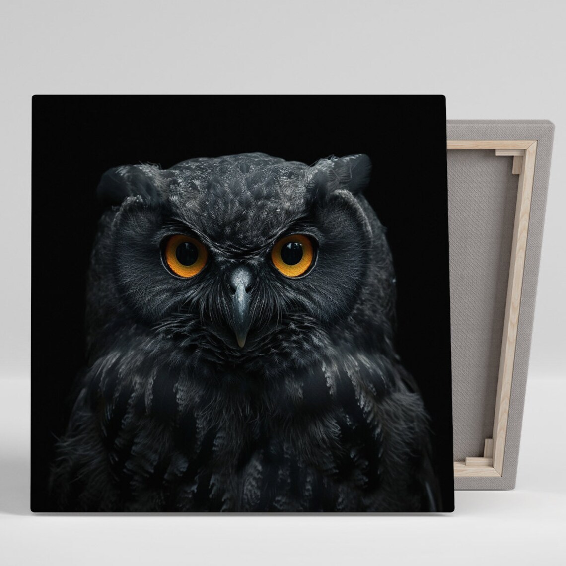 Black Owl Intense Orange Eyes Close Up Portrait Moody Wildlife Poster