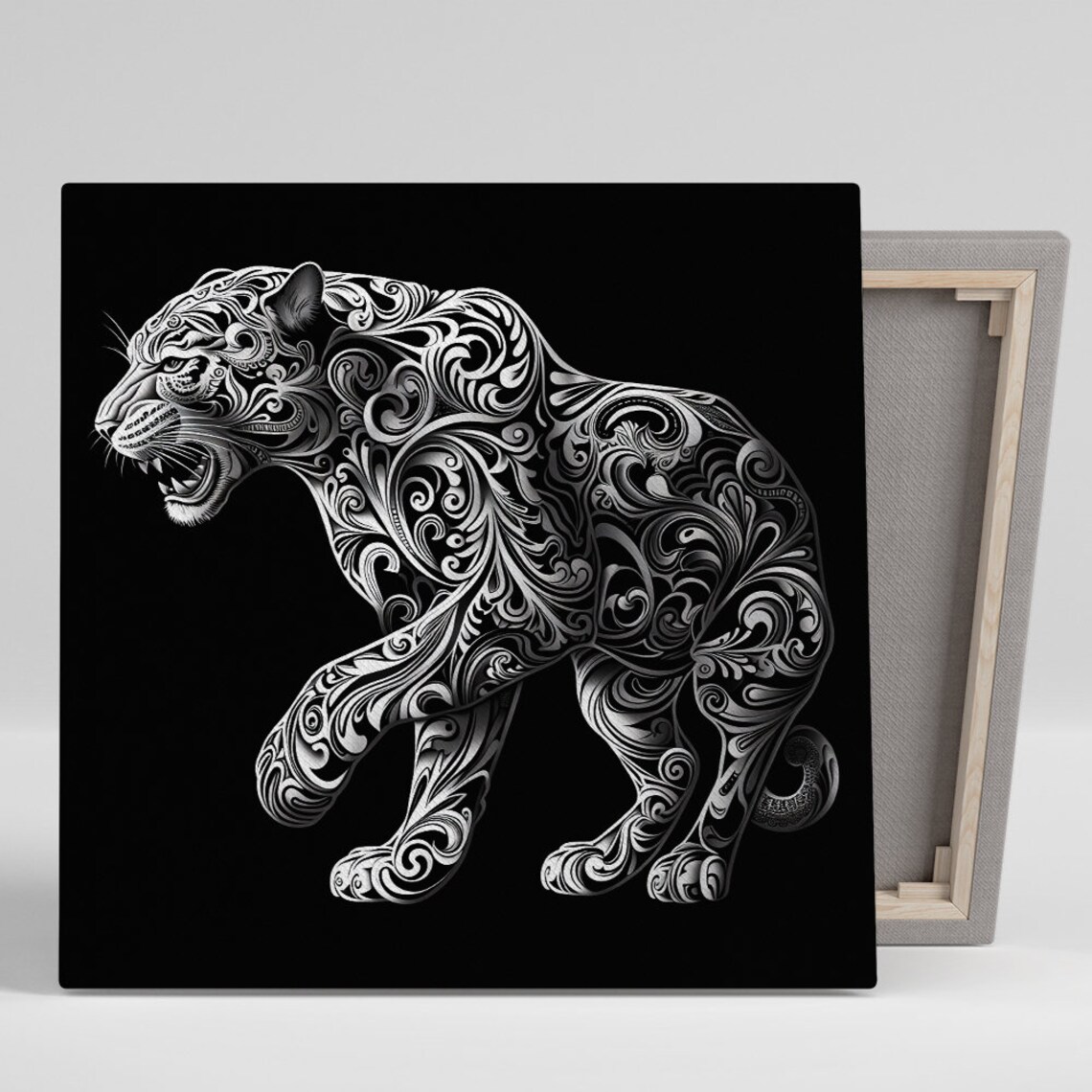 Ornamental Black Panther Tribal Filigree on Black Art Poster