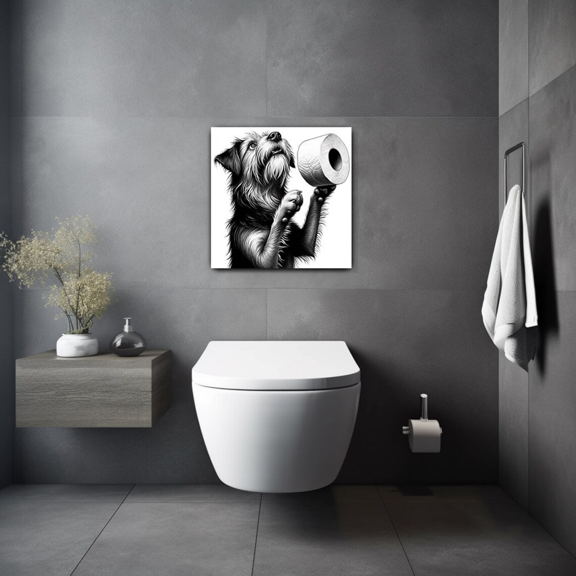Dog With Toilet Paper, Funny Bathroom Wall Art Print - Image 2