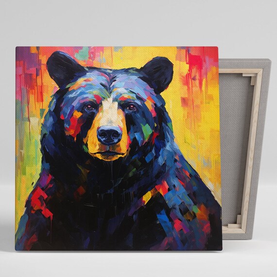 Bear Portrait Vibrant Colorful Brushstrokes Modern Wildlife Animal Wall Art