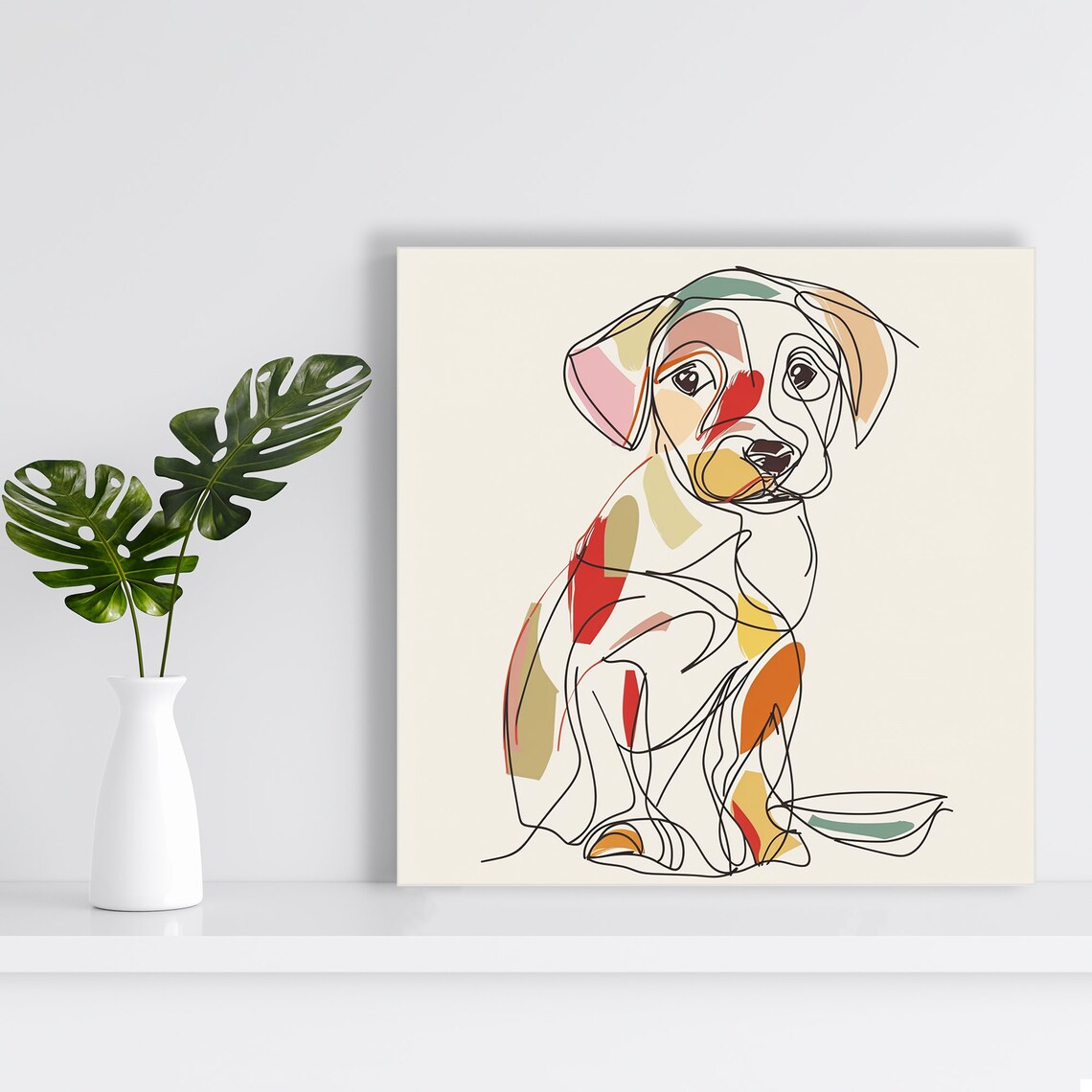 Labrador Puppy One Line Drawing Colorful Patches Minimalist Dog Art - Image 2