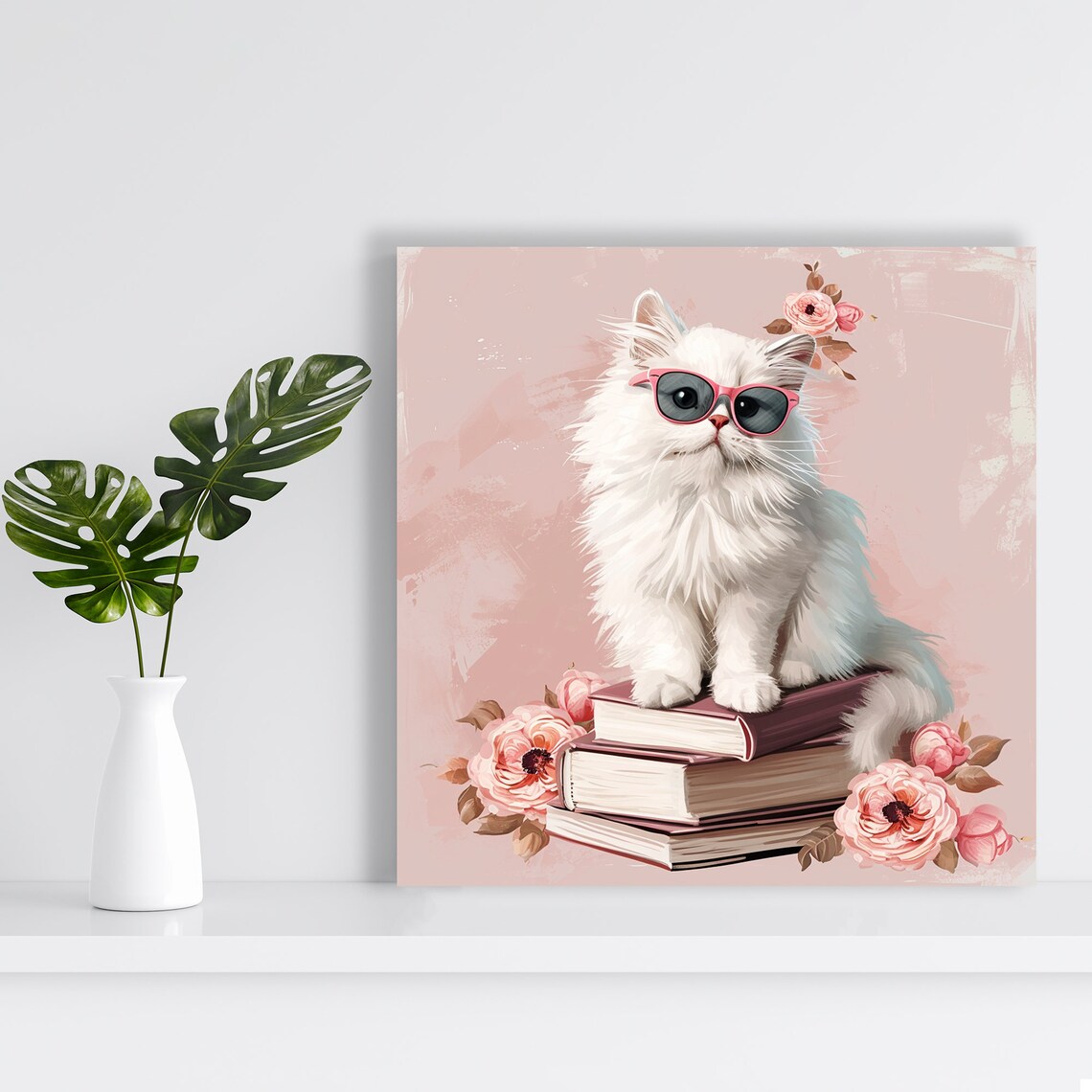 Sophisticated Cat Scholar, Whimsical Modern Art Print - Image 2