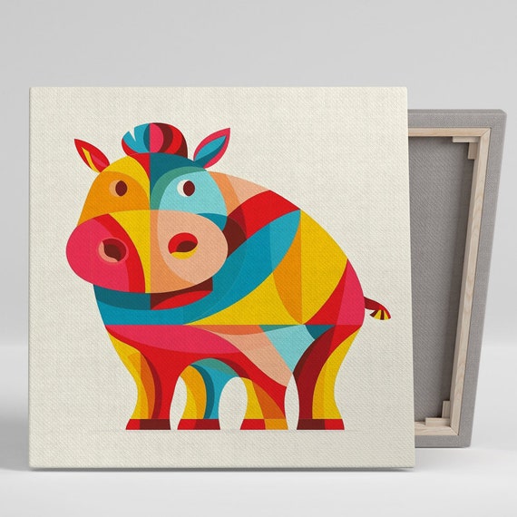 Geometric Cow Art Or Poster Abstract Pop Art Decor Living Room Nursery Office Wall Art Red Yellow Blue Orange Colorful Print