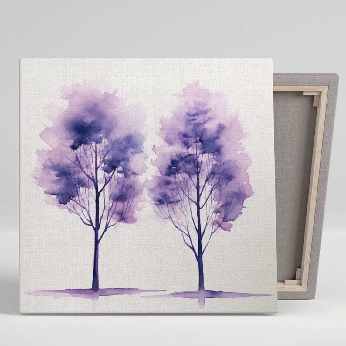 Twin Purple Watercolor Trees Serene Minimalist Botanical Art Poster
