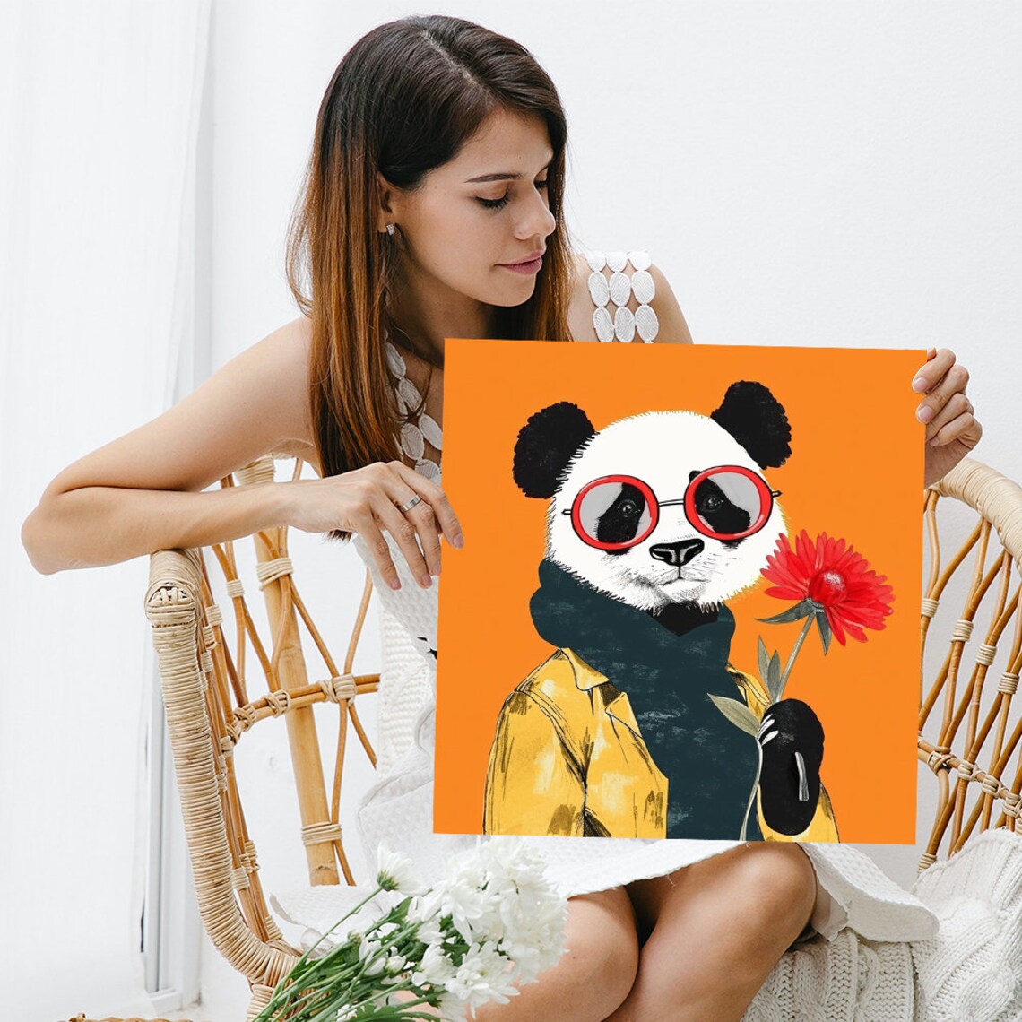 Hipster Panda Flower Power Whimsical Pop Art Print - Image 3