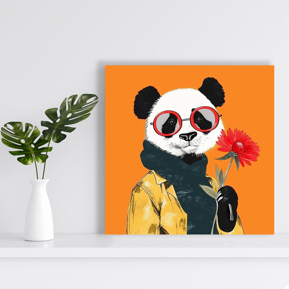 Hipster Panda Flower Power Whimsical Pop Art Print - Image 2