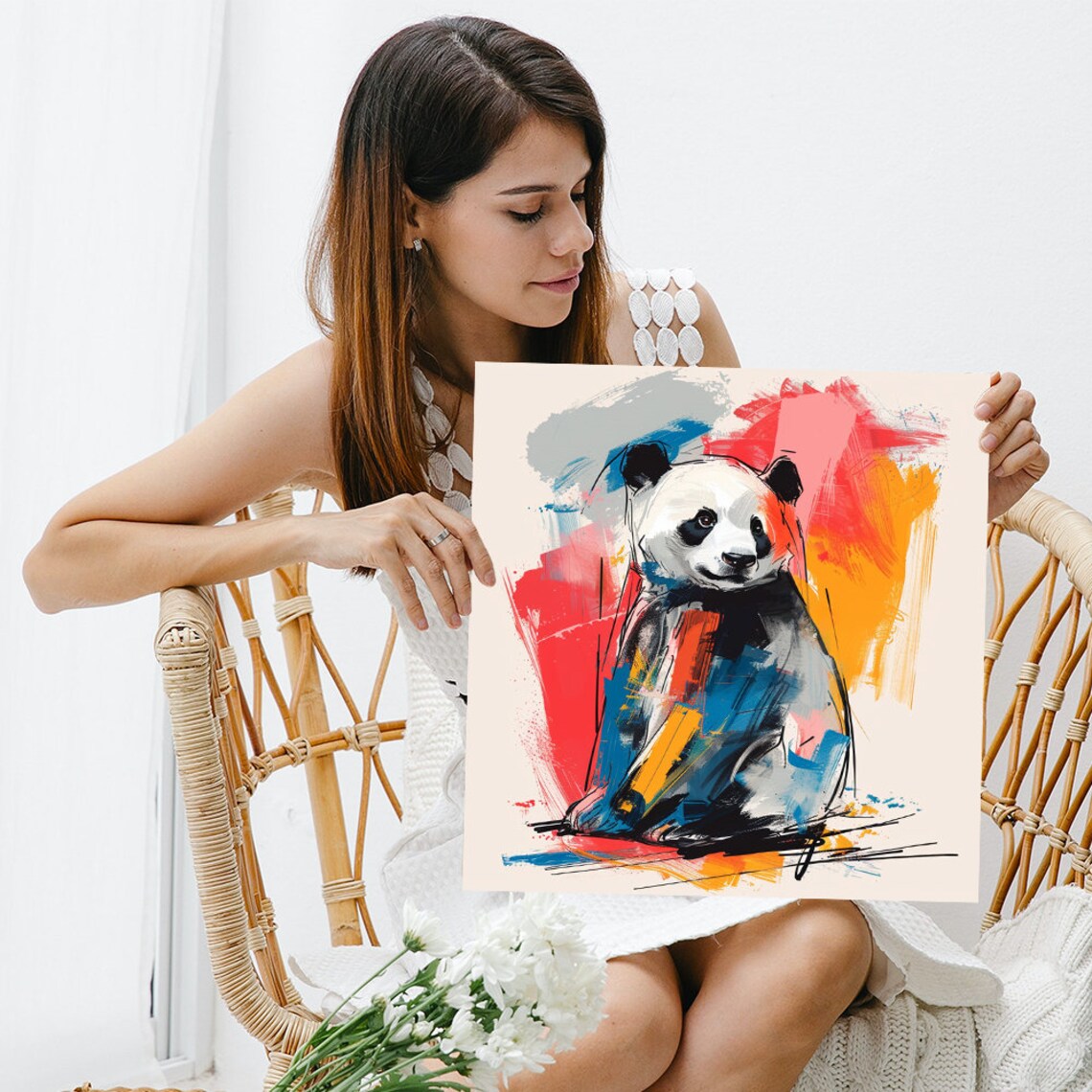 Colorful Panda Portrait With Red Blue Orange Splashes Modern Animal Poster - Image 3