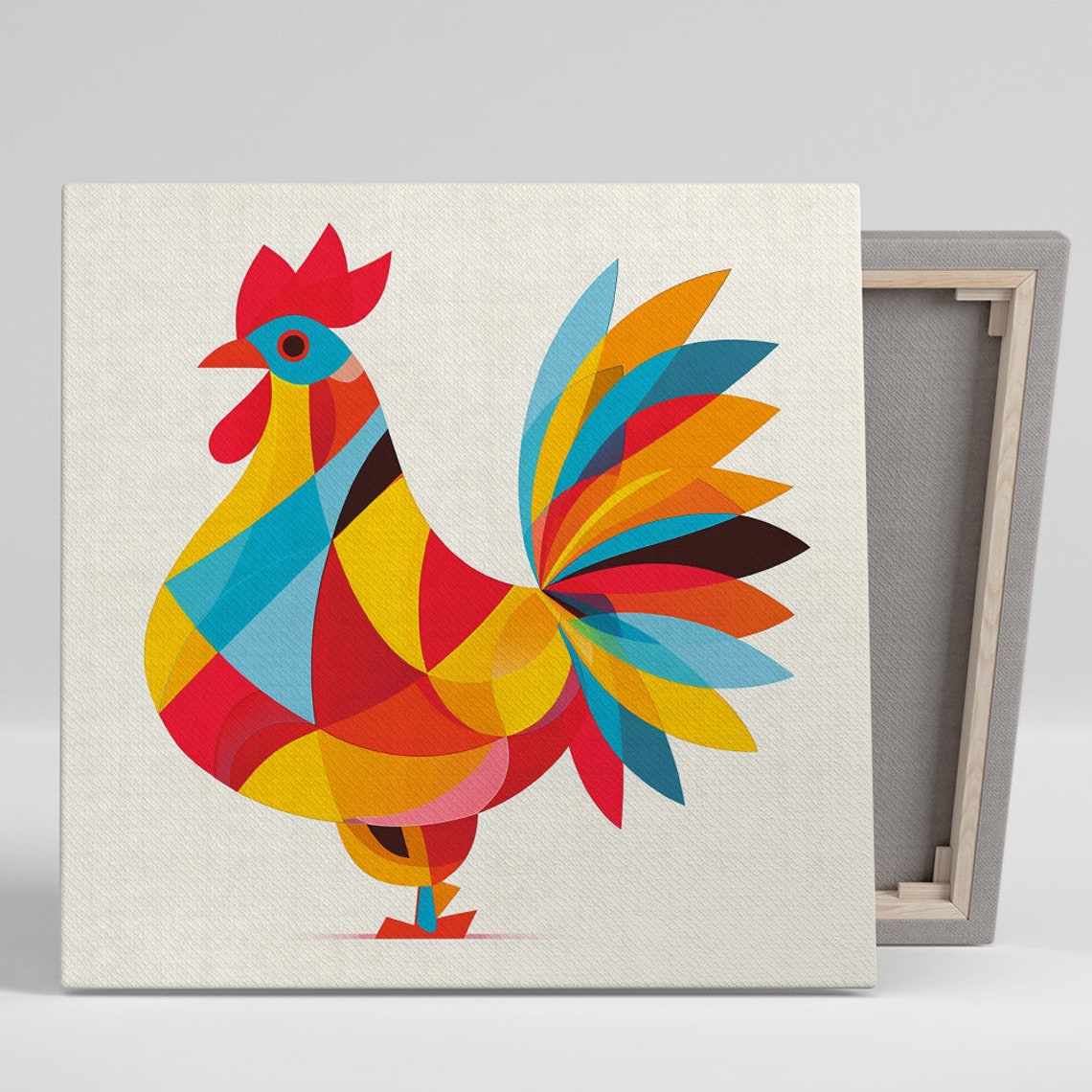 Geometric Rainbow Rooster Faceted Abstract Farm Animal Wall Poster