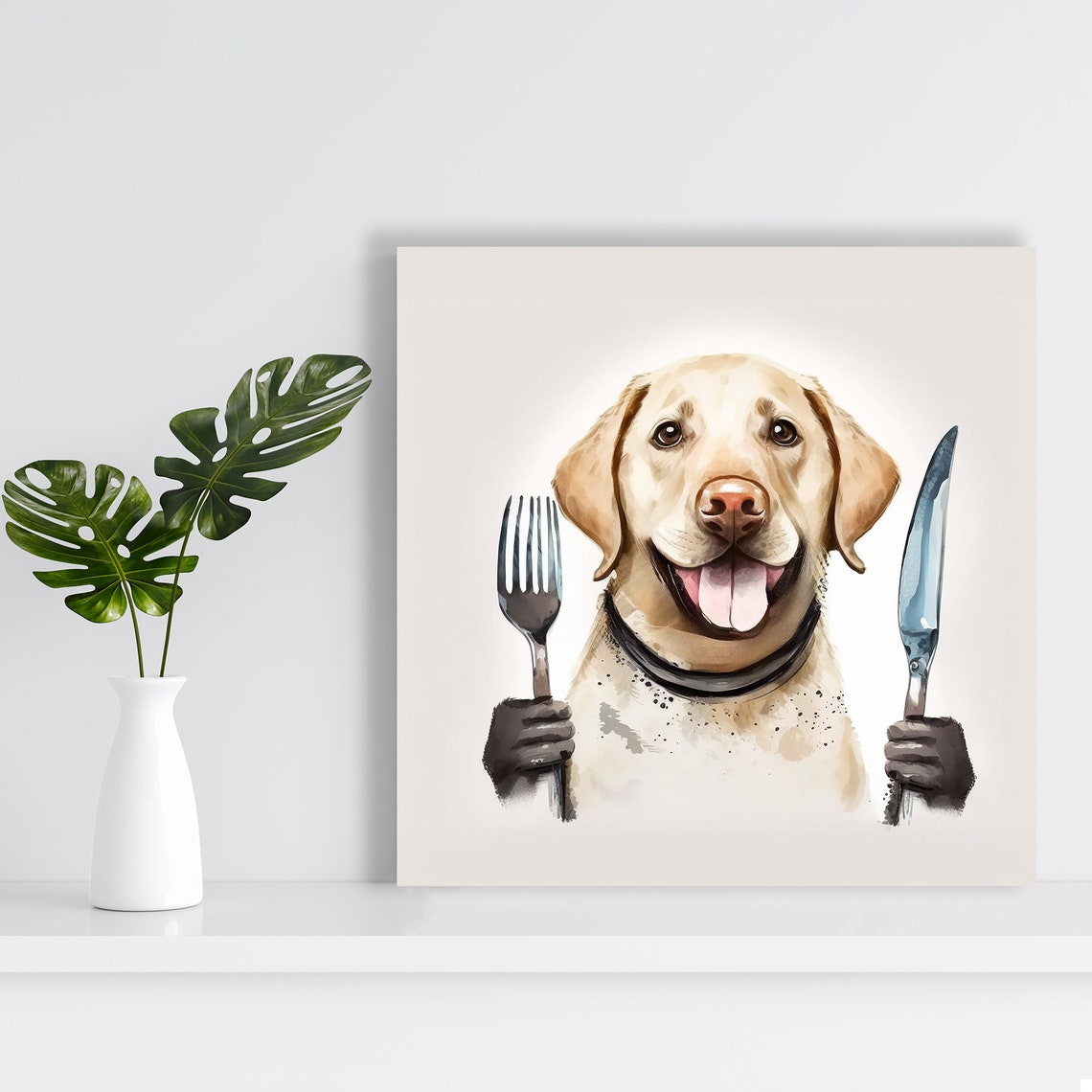 Hungry Labrador Holding Fork and Knife Ready to Eat Funny Dog Poster - Image 2