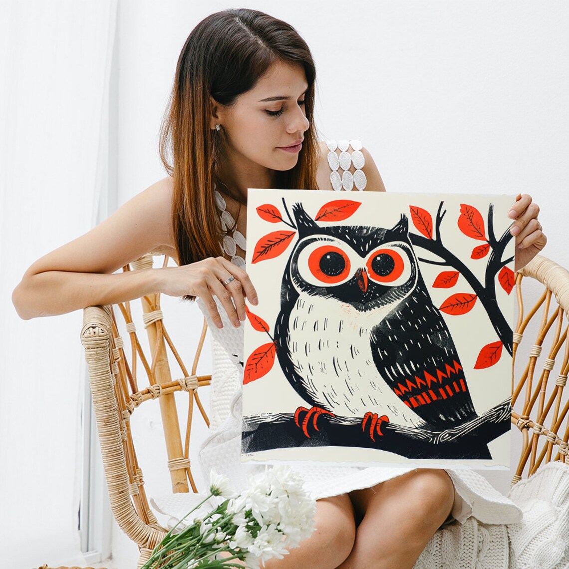 Wide-Eyed Autumn Owl Art Print, Whimsical Decor - Image 3