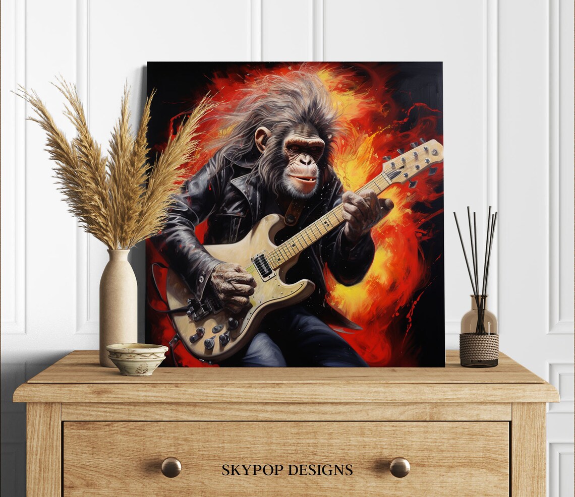 Monkey With Guitar Music Wall Art Poster - Image 2