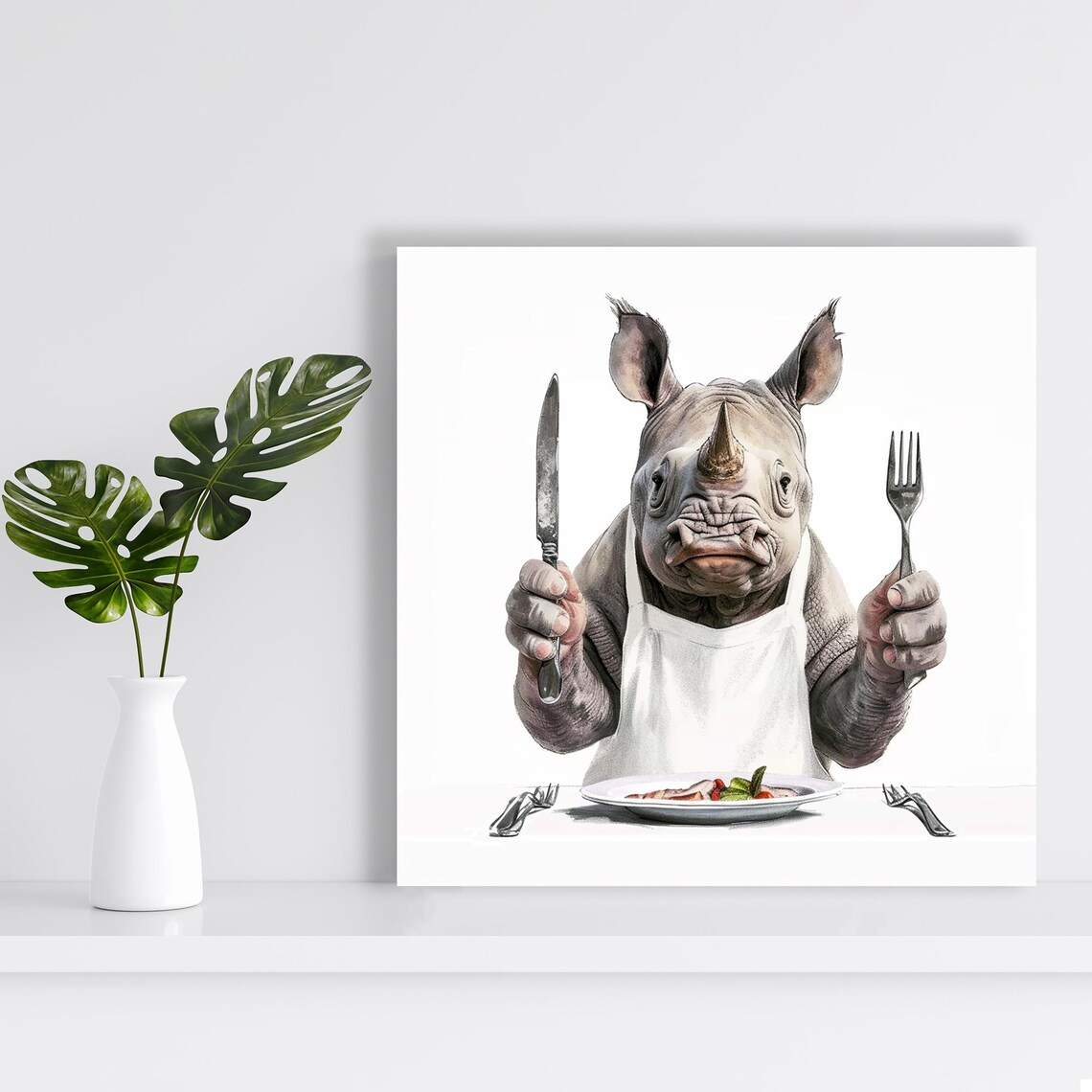 Culinary Rhinos Whimsical Animal Art Print, Kitchen Decor - Image 2