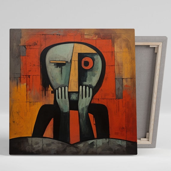 Abstract Face Wall Art Or Poster Modern Wall Decor Contemporary Design Unique Wall Art Whimsical Wall Art Fearful Wall Hangings