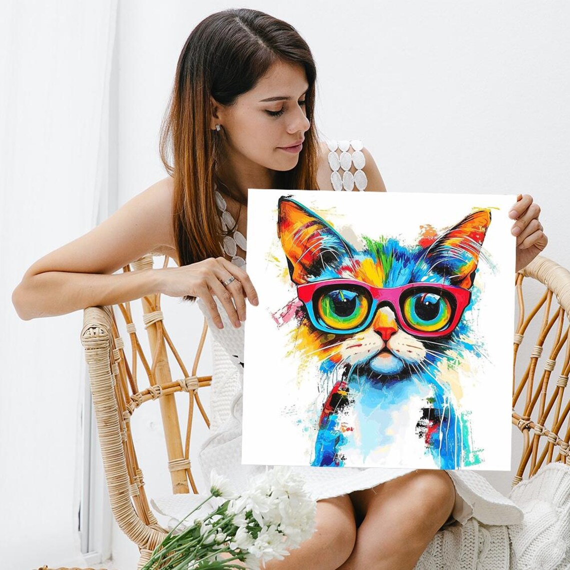 Rainbow Cat Spectacle, Whimsical Cat Art Print - Image 3