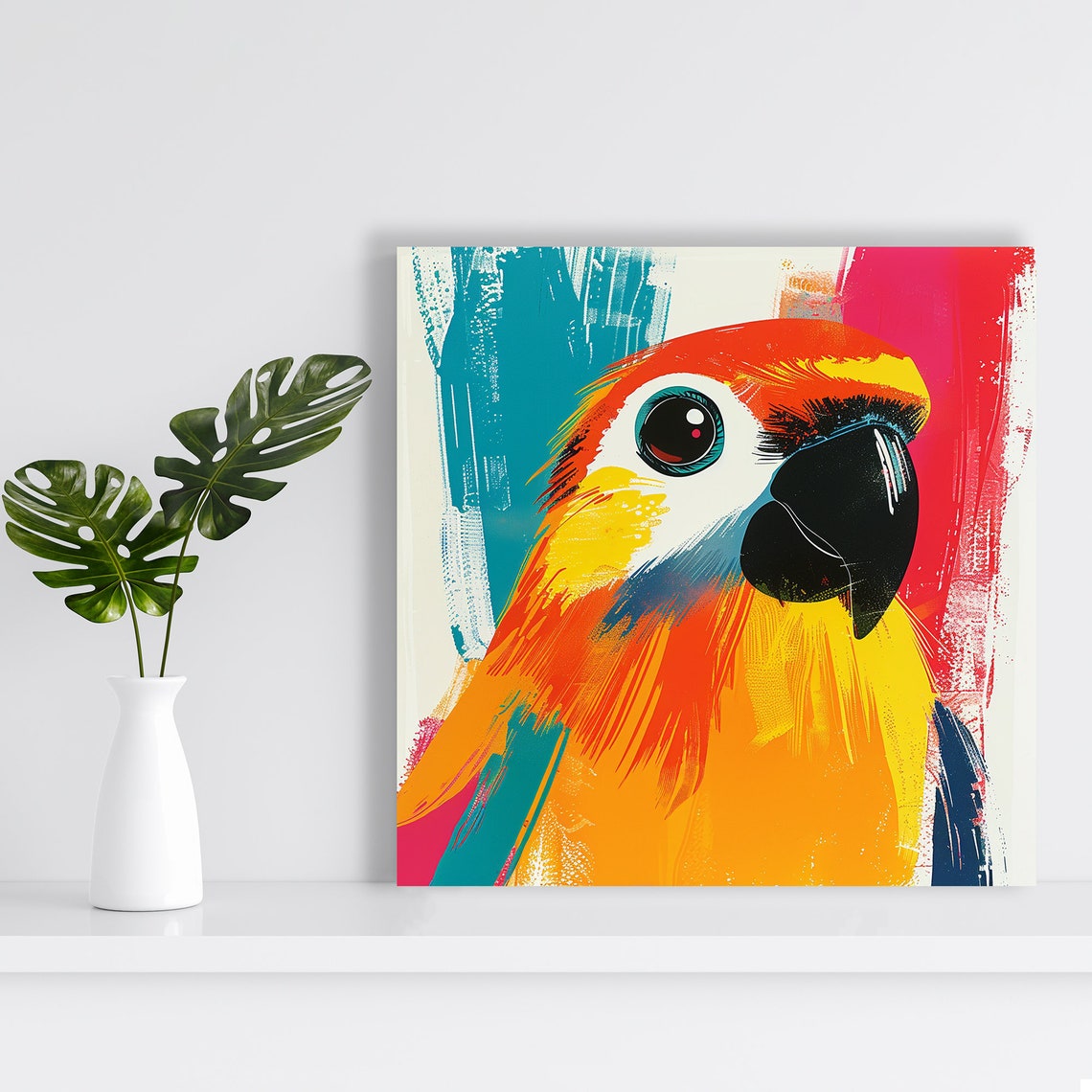Parrot Close Up Vibrant Pop Art Brushstroke Tropical Wall Art - Image 2