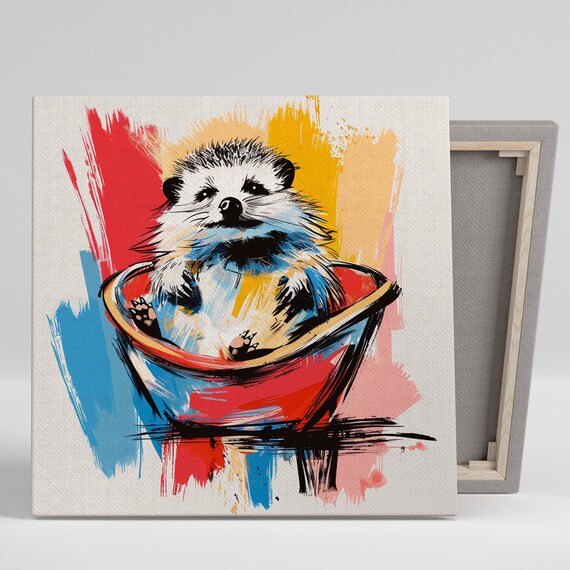 Hedgehog Bathtub Splashy Red Blue Yellow Playful Bath Decor Poster