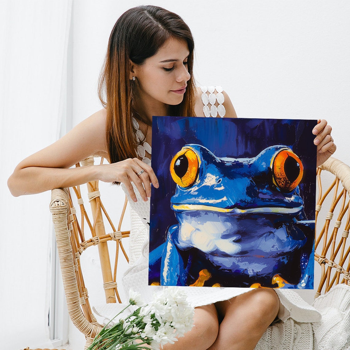 Electric Blue Frog Orange Eyes Dark Purple Modern Pop Minimal Poster - Image 3