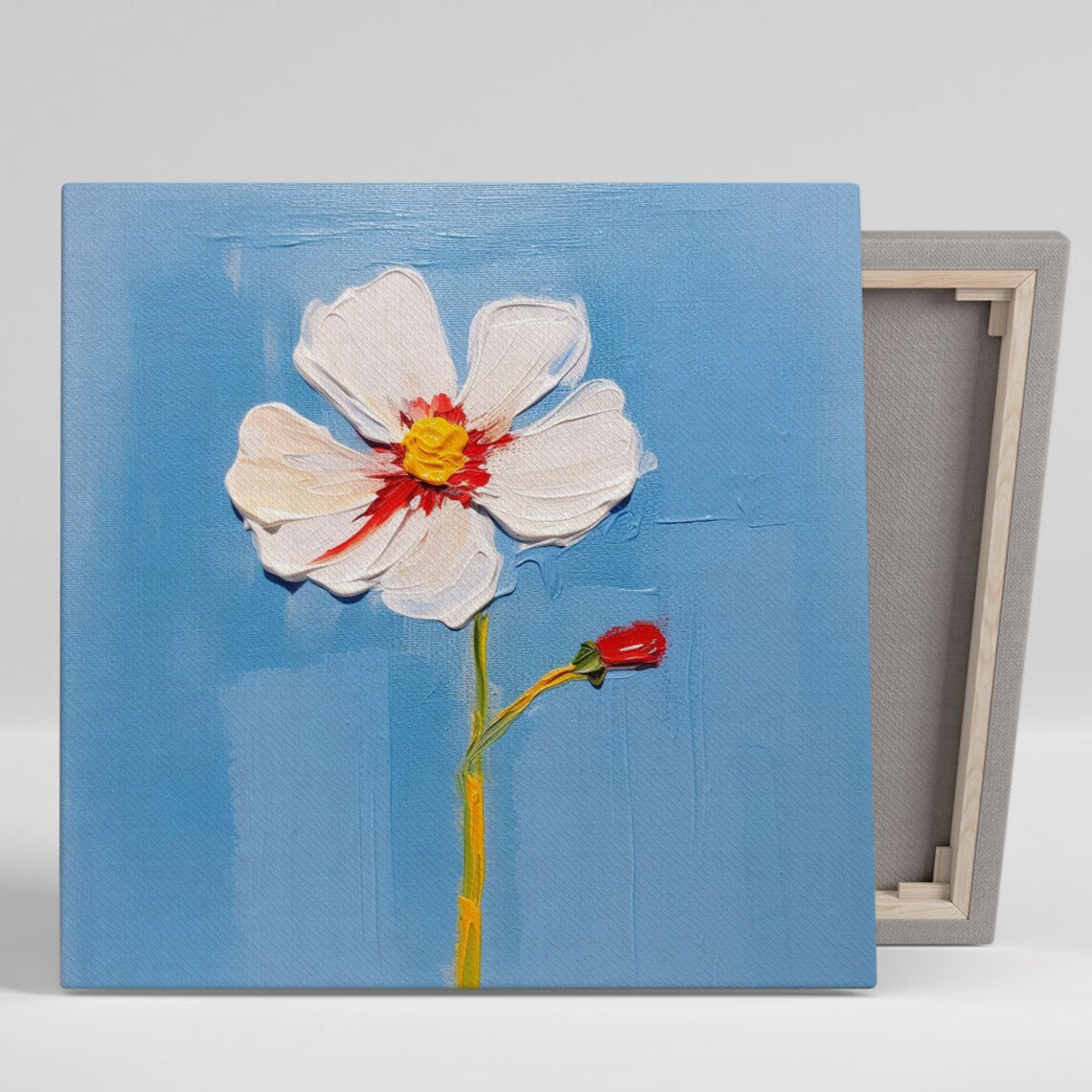 White On Blue Floral Art Print, Orange Blooms