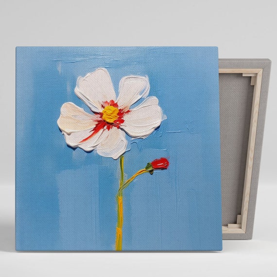 White On Blue Floral Art Print, Orange Blooms