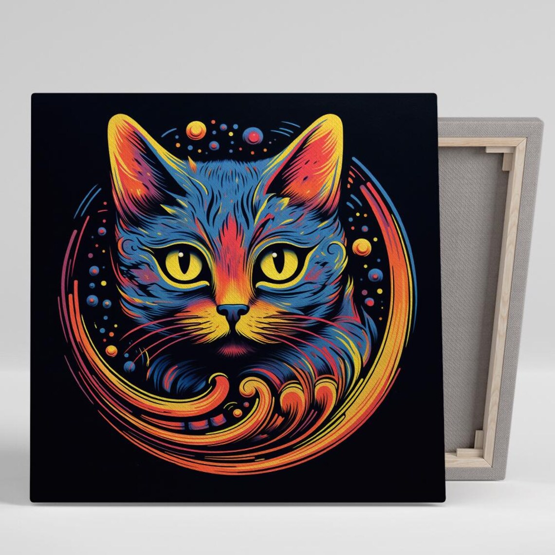 Cosmic Cat Fantasia Art Or Poster Pop Art Bohemian Decor Living Room Bedroom Office Game Room Wall Art Blue Yellow Red Orange