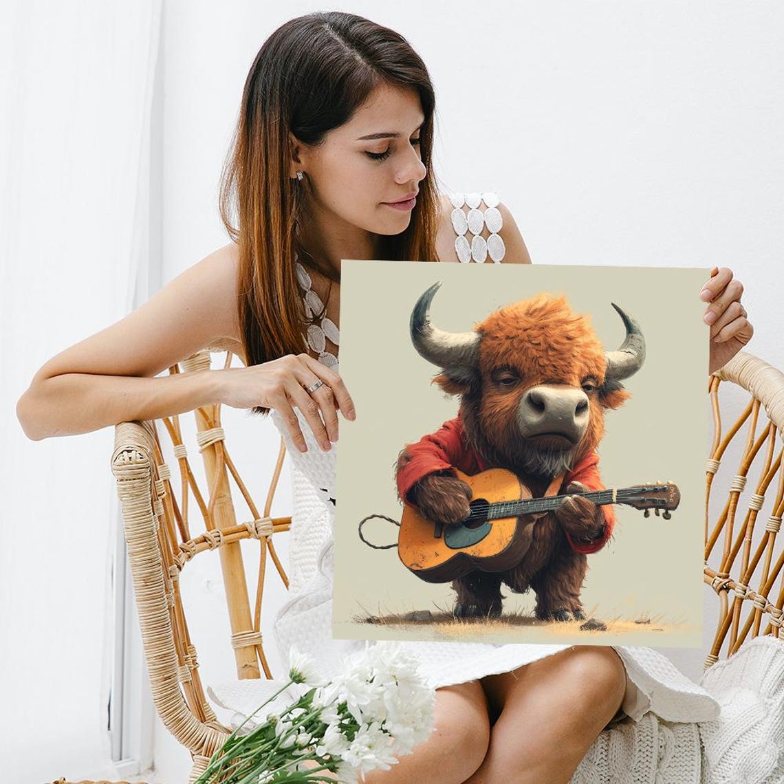 Bison Playing Guitar Funny Animal Music Poster Western Wall Art Decor - Image 3