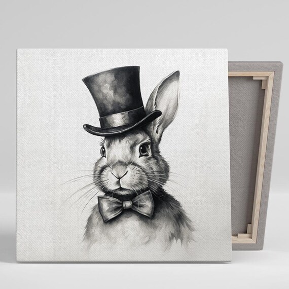Dapper Rabbit Gentleman Top Hat Bow Tie Vintage Animal Wall Art Poster