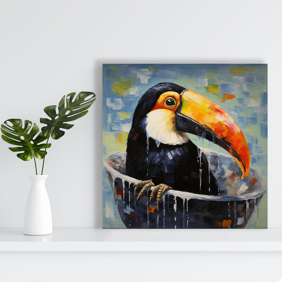 Toucan Sitting In Bathtub Colorful Tropical Bird Bathroom Art Poster - Image 3