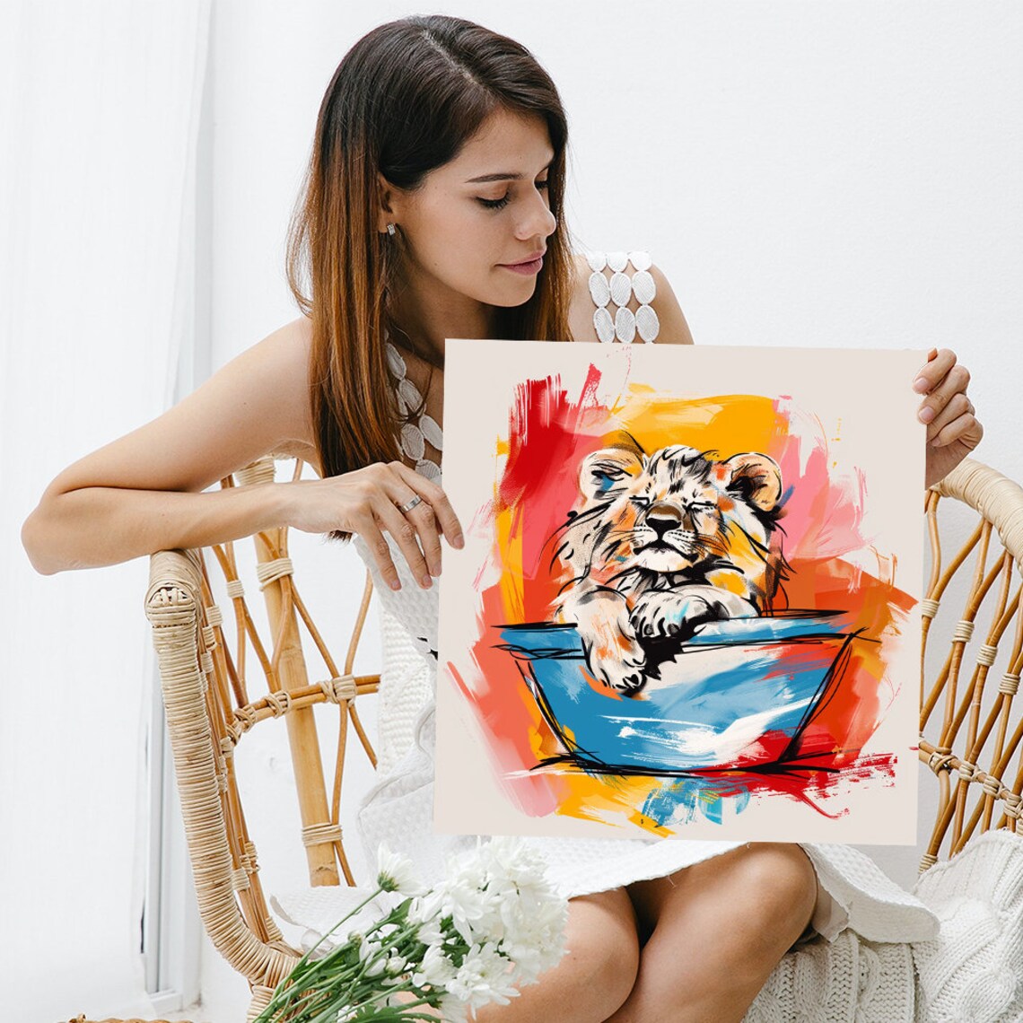 Sleepy Lion Cub, Contemporary Whimsical Art Print - Image 3