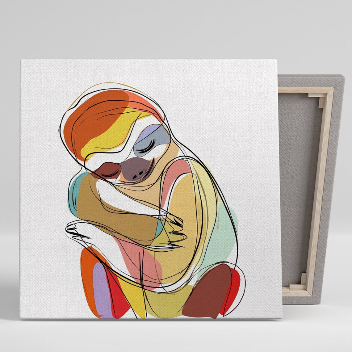 Abstract Embrace Line Art Warm Color Blocks Minimalist Couple Poster