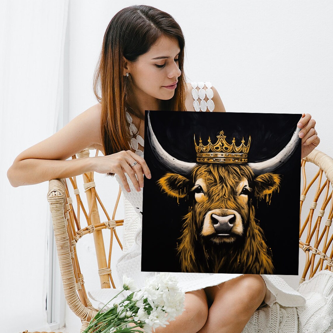Highland Cow Golden Crown Majestic Royal Farmhouse Wall Art Poster - Image 3