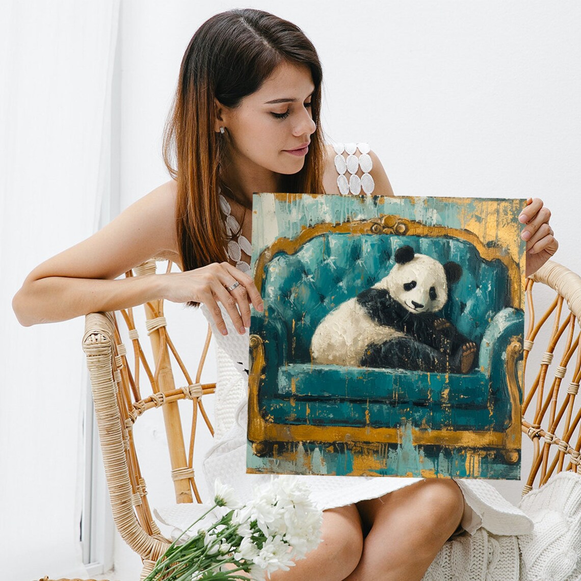Regal Panda Repose, Bohemian Glam Wall Art Print - Image 3