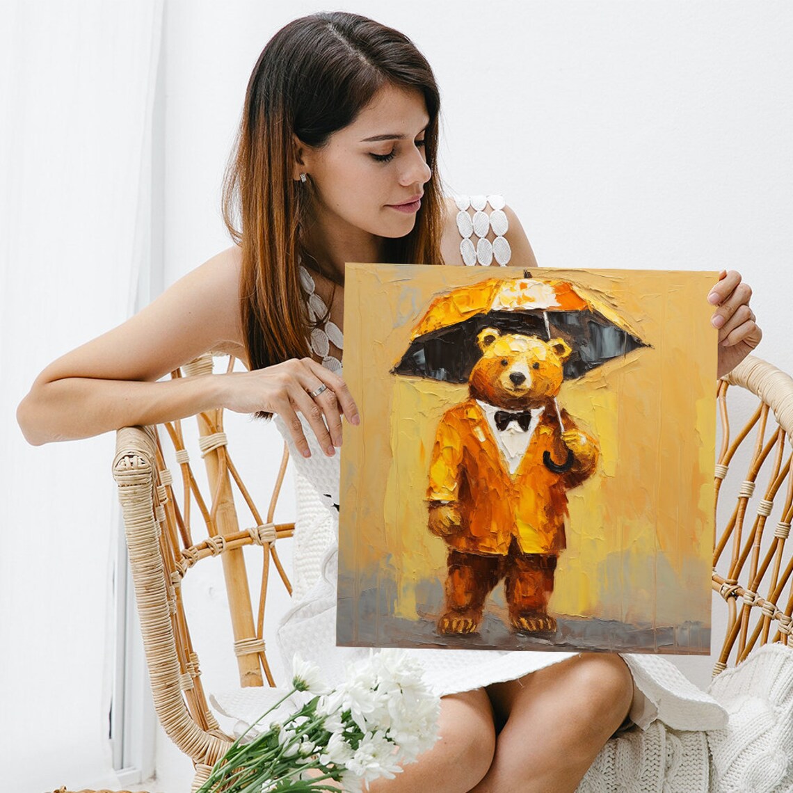 Dapper Bear Umbrella Modern Nursery Art Print - Image 3