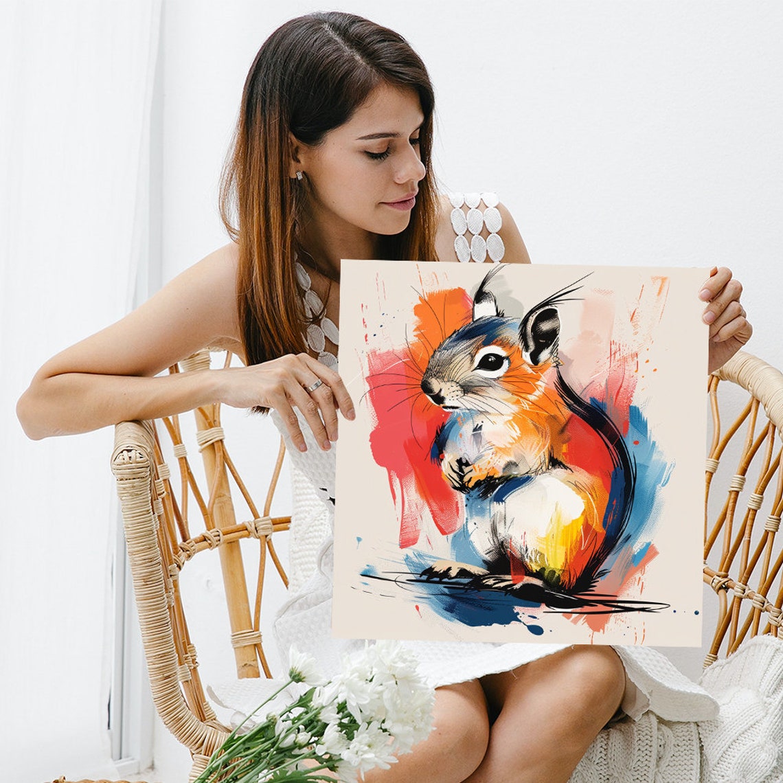 Abstract Squirrel Watercolor Orange Blue Pink Expressive Art Poster - Image 3