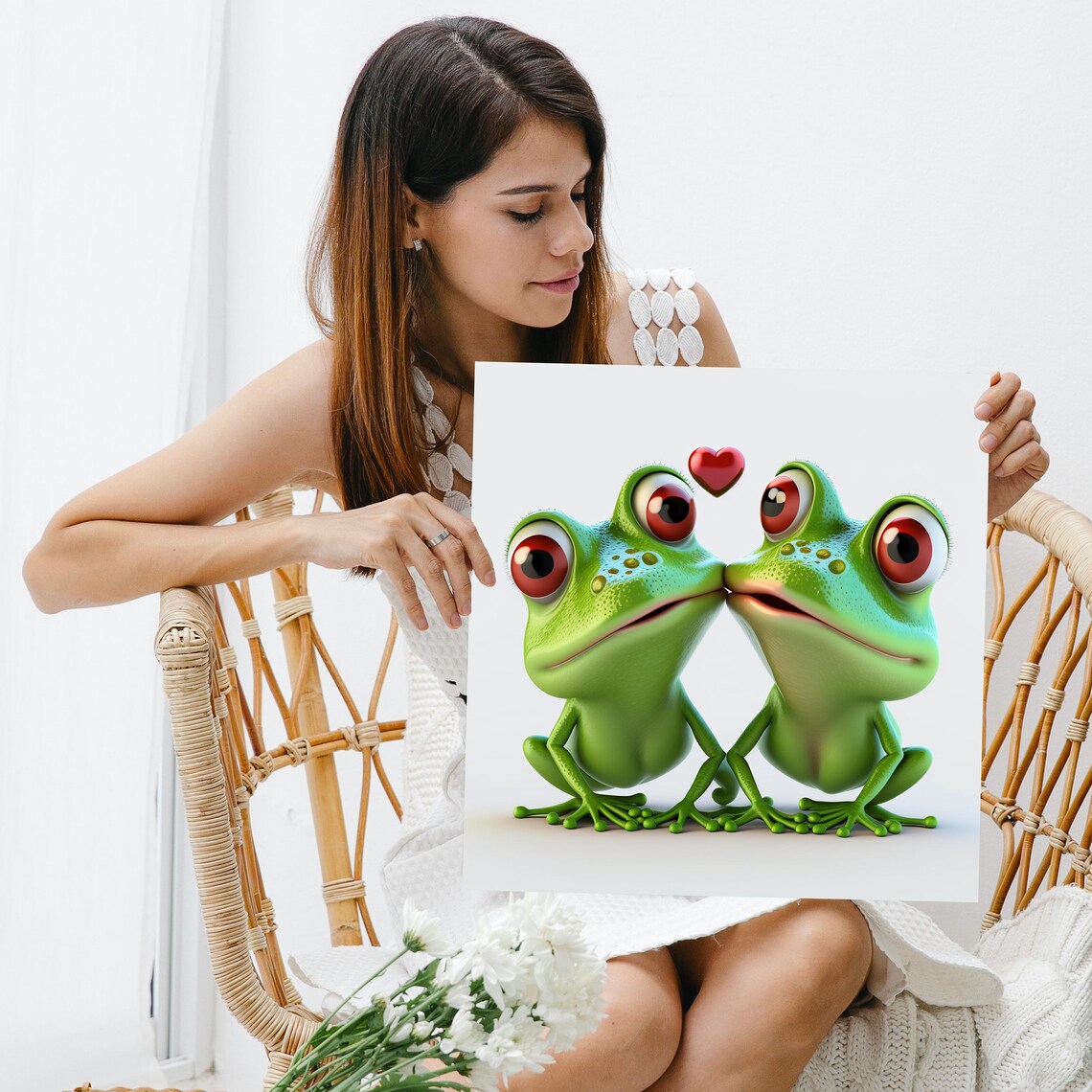 Cute Cartoon Frogs Nuzzling With Red Heart Sweet Love Animal Poster - Image 3