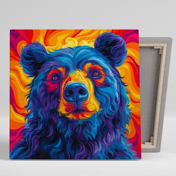 Psychedelic Bear Art Print, Modern Living Room Decor