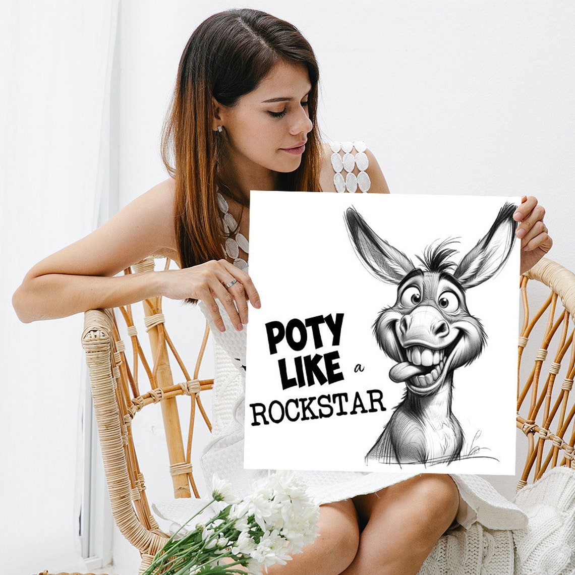 Poty Like A Rockstar Funny Cartoon Donkey Bathroom Humor Art Poster - Image 5