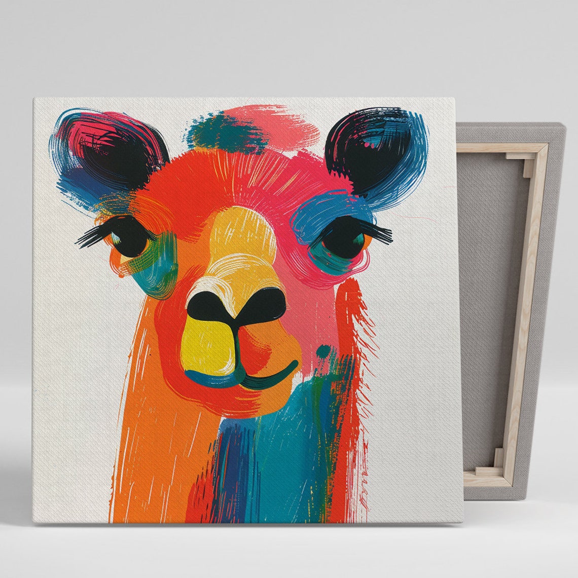 Colorful Llama Face Red Orange Blue Bold Brushwork Art Poster
