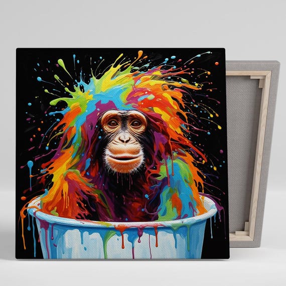 Chimpanzee Technicolor Splash Art Or Poster Contemporary Pop Art Living Room Office Childrens Game Room Decor Multicolor Bold