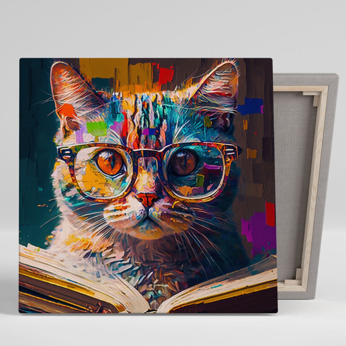 Cat With Glasses Poster, Contemporary Cat Decor