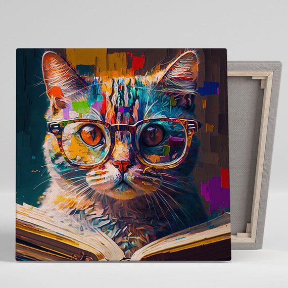 Cat With Glasses Poster, Contemporary Cat Decor