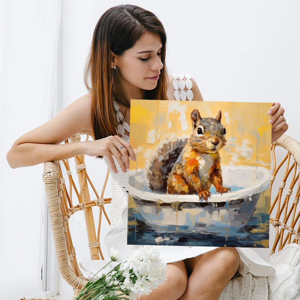 Squirrel In Bathtub Poster, Modern Bathroom Decor - Image 3