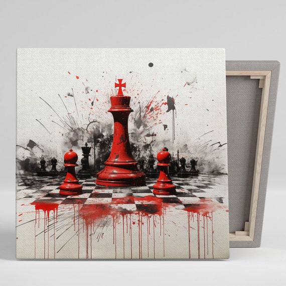 Red Chess Wall Art Or Poster Game Of Kings Art Abstract Chess Art Mind Sport Art Contemporary Chess Art Game Decor Kids Decor